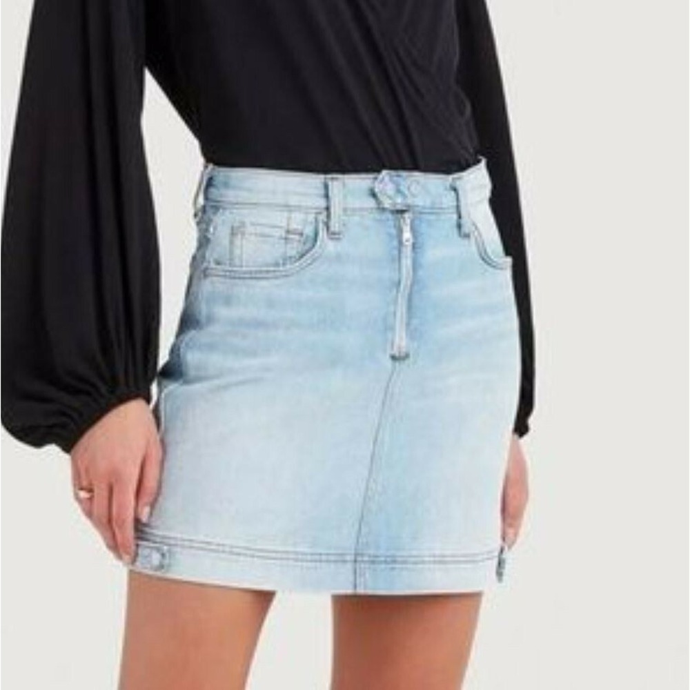 7 FOR ALL MAN KIND women jean skirt AU9224076 zip blue sz 24 $199